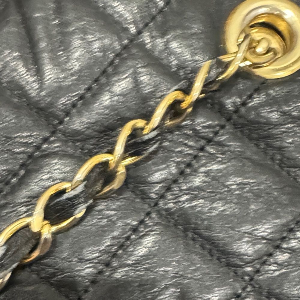 Vintage Moresco Quilted Black Leather Shoulder Bag with Chain & Leather Strap - Picture 14 of 15